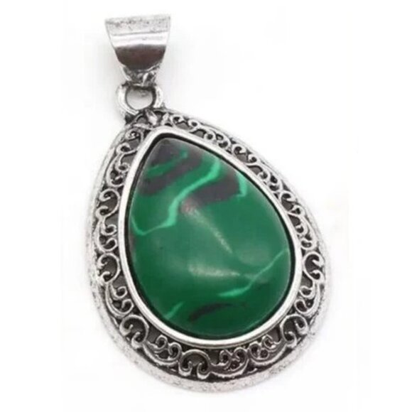 Water Drop Pendant Malachite Pattern Synthetic Stone Pendant Necklace - Picture 2 of 2